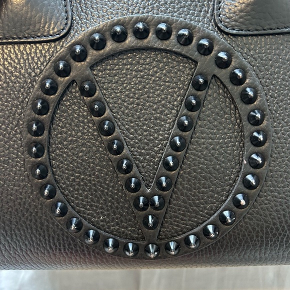 Valentino | Minimi Rock Leather Studded Satchel | Black | Top Handle Bag - Picture 7 of 8